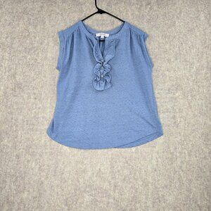 Loft Womens Sleeveless Ruffle Top Size M Blue Cotton Blend Machine Washable